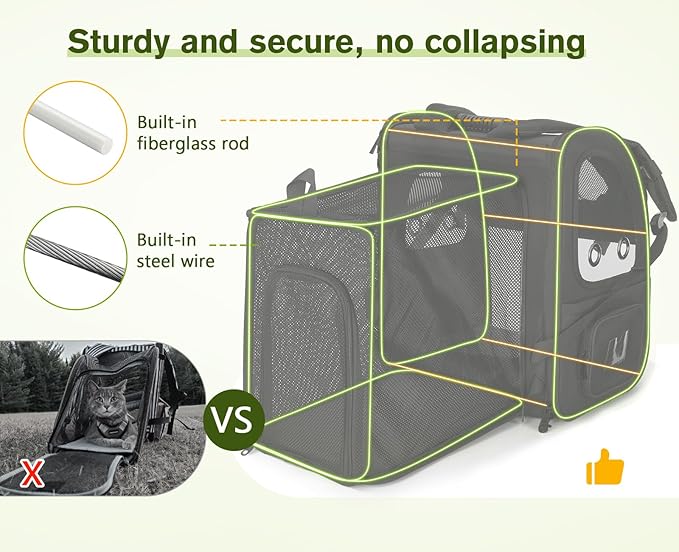 Pecute Pet Carrier Backpack, Dog Carrier Backpack, Expandable with Breathable Mesh for Small Dogs Cats Puppies, Pet Backpack Bag for Hiking Travel Camping Outdoor Hold Pets Up to 18 Lbs