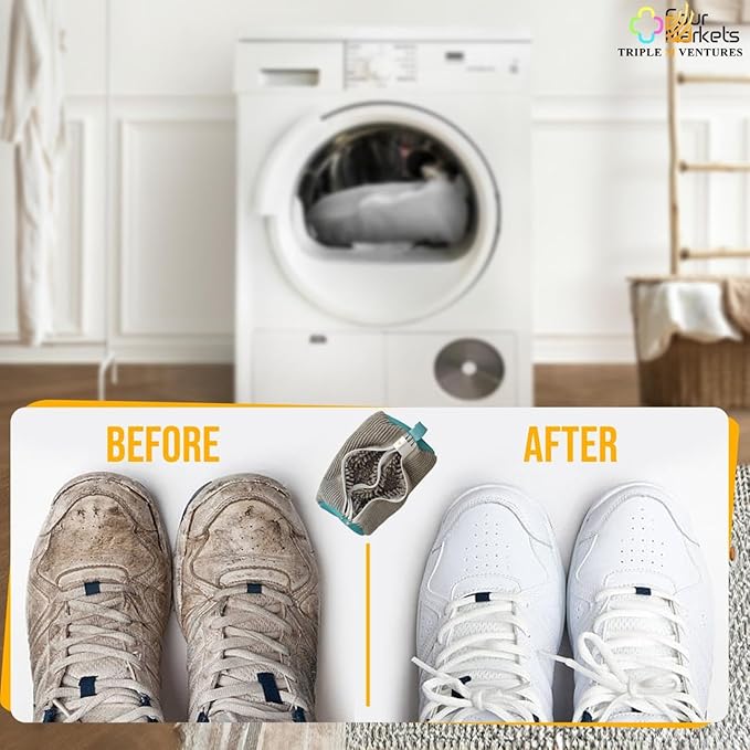 Double Shoe Washing Bag for Washing Machine, Grey, Polyester, 360 All-Round Cleaning, 2 Pack, 2 Pairs of Shoes Simultaneously, Zipper Closure