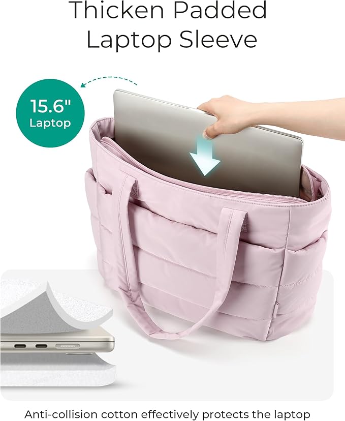 BAGSMART Tote Bag for Women, Lightweight Puffy Tote Bag with Compartments Shoulder Bag Handbag for Travel, Work, Gym