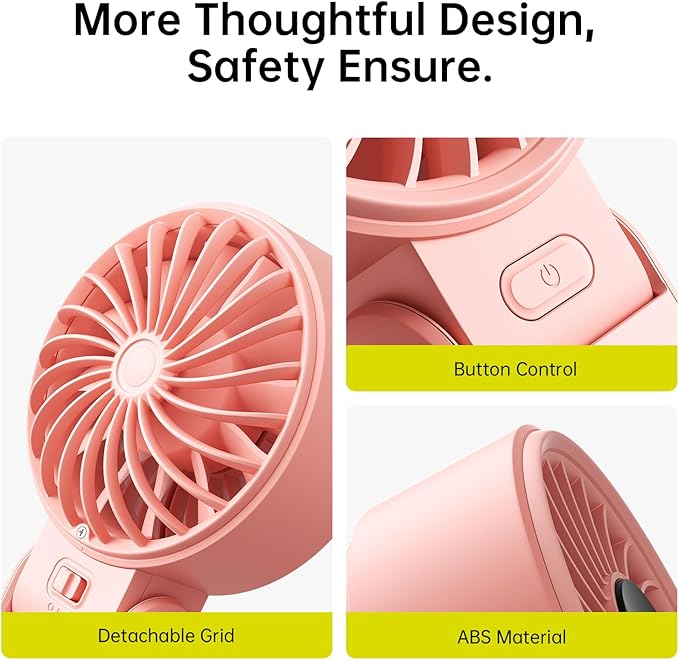 JISULIFE Handheld Fan Life7 – Ultimate Flexibility: High-Power Motor, LED Display, 13 Hrs Cooling, 3600mAh Rechargeable, 5-Speed, Foldable Design, 3-IN-1 Portable Fan for Travel Cruise Beach(Pink)