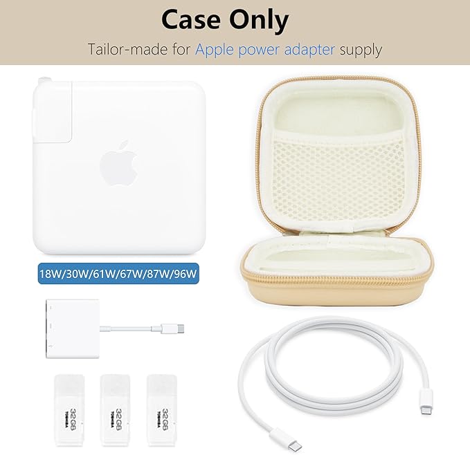 Charger Case for Macbook, Portable Tech Electronic Organizer Bag, Travel Storage Pouch for Laptop Accessories, MacBook Power Adapter, Charging Cords, USB, Power Bank (Light Khaki, M)