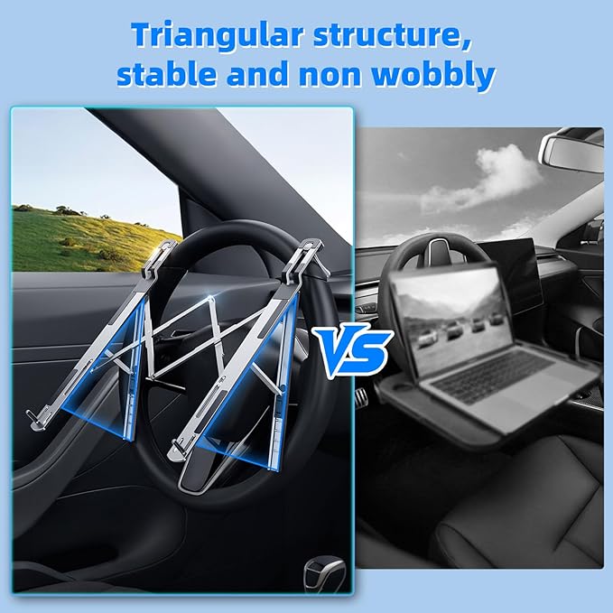 Angle Adjustable Car Steering Wheel Laptop Holder,Foldable Laptop Stand for car,Metal Car Notebook Riser | Car Reading Stand | Car Tablet Holder, Multipurpose Travel Car Accessories (Silver)