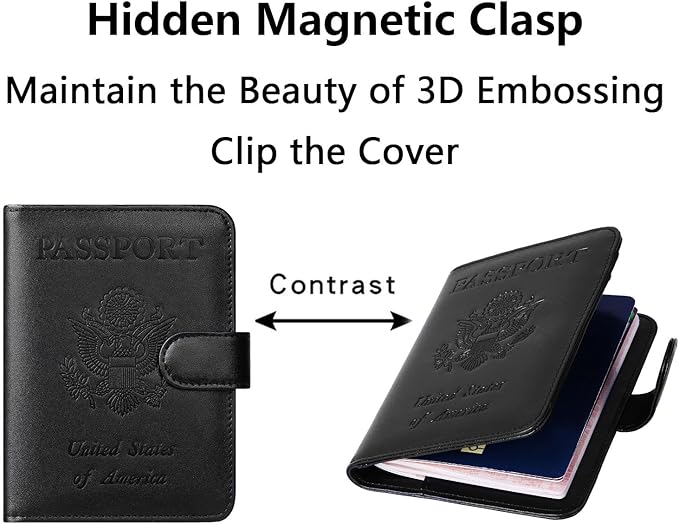 Passport Holder Cover Wallet RFID Blocking Leather Card Case Travel Accessories for Women Men (Black)