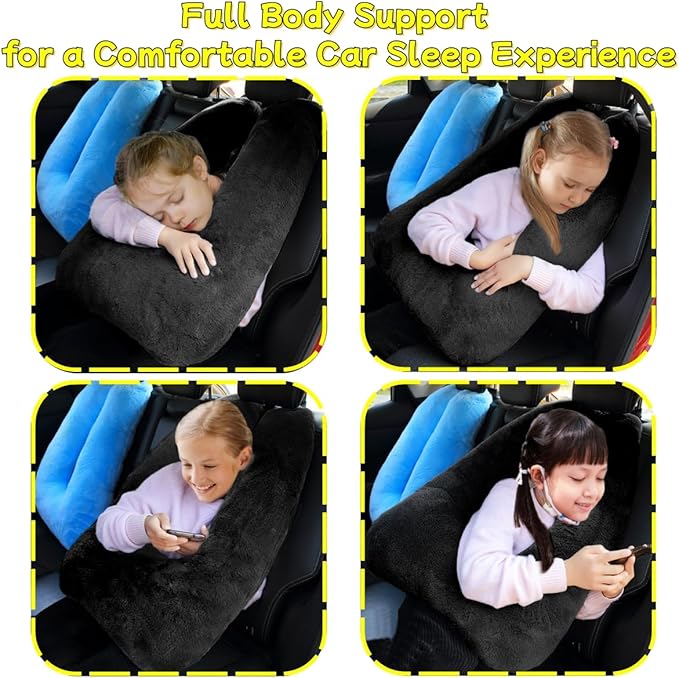 Sexysamba Travel Pillow with Sleep Mask Set Car Pillow Kids Travel Pillow for Sleeping U Shaped Car Seat Pillow Head Neck Body Support for Kids and Adults Road Trip Accessories,Black