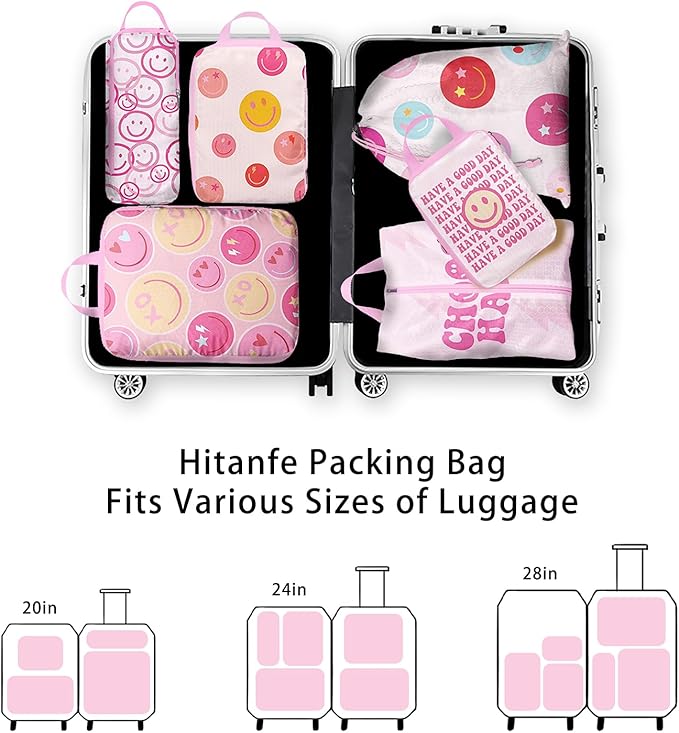 6 Pcs Compression Packing Cubes, Packing Cubes for Travel, Waterproof Luggage Organizer Bags Set, Cute Packaging Cubes for Women Kids Backpack Carry-Ons