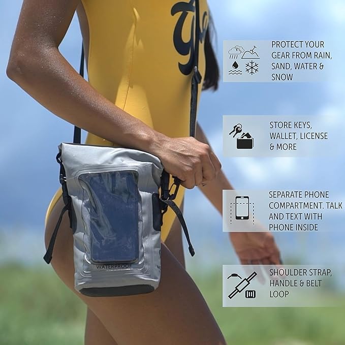 geckobrands Waterproof Phone Tote with 2L Dry Bag and Adjustable Strap – Protect Your Phone and Valuables While on The Go White