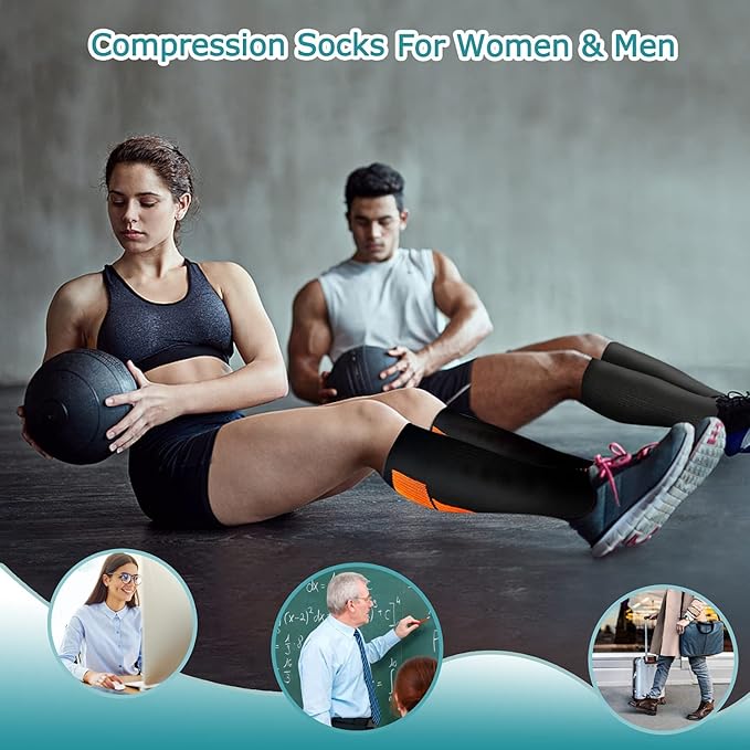 Graduated Copper Compression Socks for Men & Women Circulation 8 Pairs 15-20mmHg - Best for Running Athletic Cycling