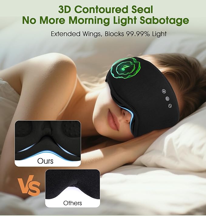 LC-dolida Bamboo Cotton Bluetooth Sleep Mask, 2 in 1 3D Soft Sleep Mask with Sleep Headphones, Sleep Eye Mask with Timming Setting, Blackout Sleeping Mask for Side Sleepers, Women Men, Black