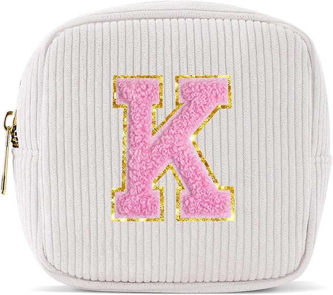 Pocmimut Makeup Bag,Initial Makeup Pouch Cosmetic Bag for Teen Girl Gifts Trendy Stuff - Christmas Gifts Birthday Gifts 18th Gift,K