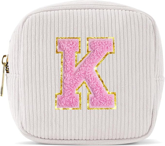 Pocmimut Makeup Bag,Initial Makeup Pouch Cosmetic Bag for Teen Girl Gifts Trendy Stuff - Christmas Gifts Birthday Gifts 18th Gift,K