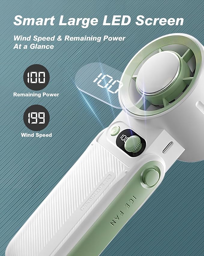 Portable Handheld Cooling Fan Rechargeable 10000mAh, Foldable Powerful Winds Mini Turbo Fans, 199 Speed, Digital Display for Travel Camping Outdoor
