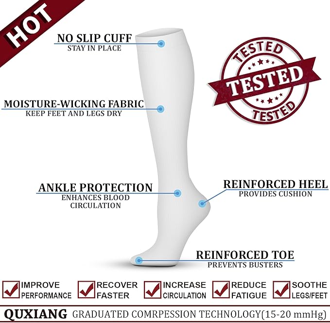 QUXIANG Copper Compression Socks for Women & Men Circulation (8 Pairs) - Best for Running Athletic Cycling - 15-20 mmHg