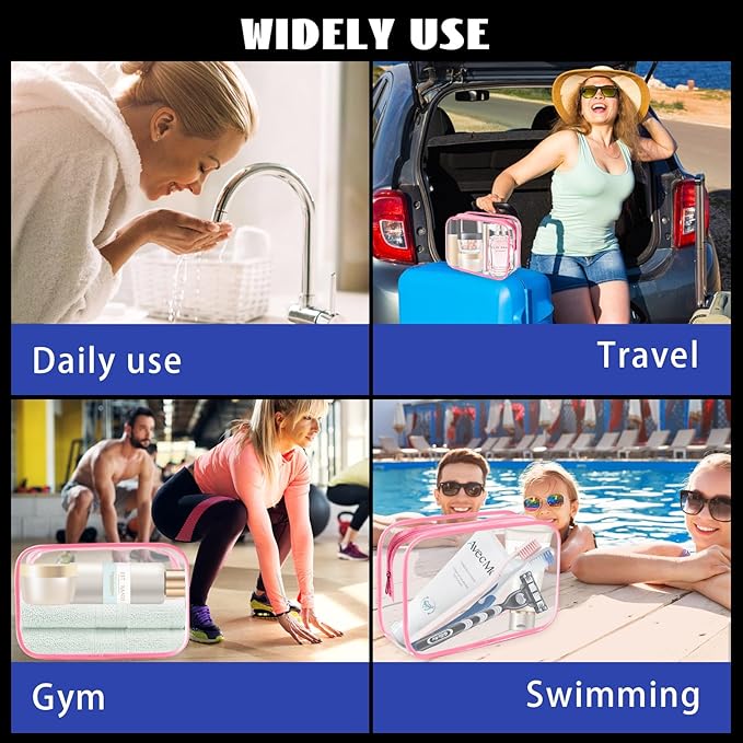 16-Piece Makeup Bags, Waterproof Toiletry Bag Carry Pouch Portable Cosmetic Bag PVCTravel Clear Pouches Carry-on Travel Essentials Transparent Storage Organizer Bag (Rose Pink-M)