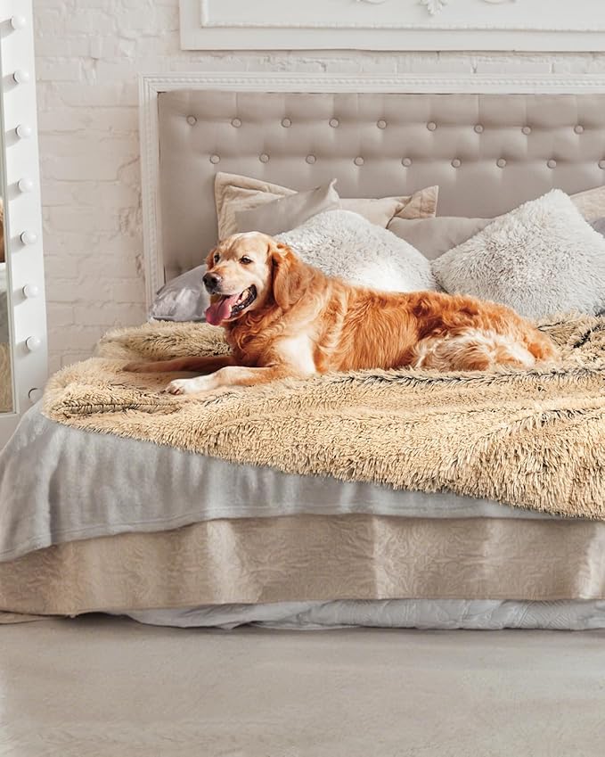 PJYuCien Large Dog Blankets, 80" x 60" Soft Plush Throw Blanket for Large Dogs, Reversible Fleece/Sherpa Pet Throw, Washable Furniture Cover for Sofa/Bed, Brown