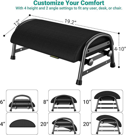 Adjustable Foot Rest for Under Desk at Work, Ergonomic Under Desk Footrest with 6 Positions, Foot Stools for Under Office Desk Chair, Leg Rest for Home, Car, Computer, Gaming Accessories