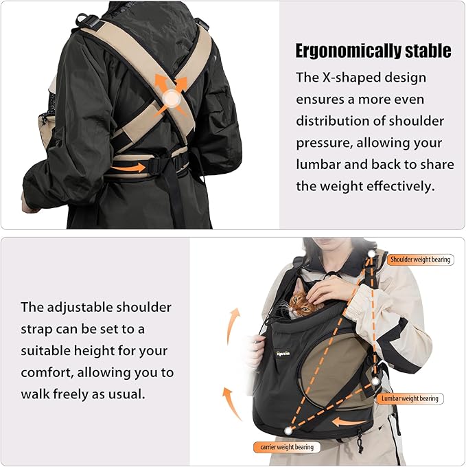NATUYA Dog Front Carrier, Pet Carrier Front-Pack for Small Dog Puppy Cat, Travel Hiking Waterproof Lightweight Pet Bag, Padded Bottom Mat & Zip Pockets (Black)