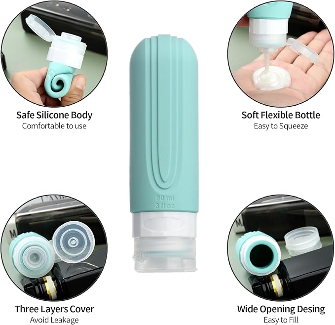 16 Pack Travel Bottles for Toiletries, Oversize 6oz Silicone Travel Containers jar for Toiletries, Leak Proof Refillable Liquid Shampoo And Conditioner Travel Essentials toiletry Bottles