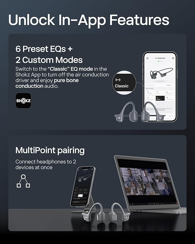 SHOKZ New OpenRun Pro 2 Mini -Open-Ear, Bone Conduction Sport Headphones -with Reflective Strip -Sweat Resistant, Workout Headphones -Secure, Wireless, Comfortable Fit-Deep Bass and Smart Mic App