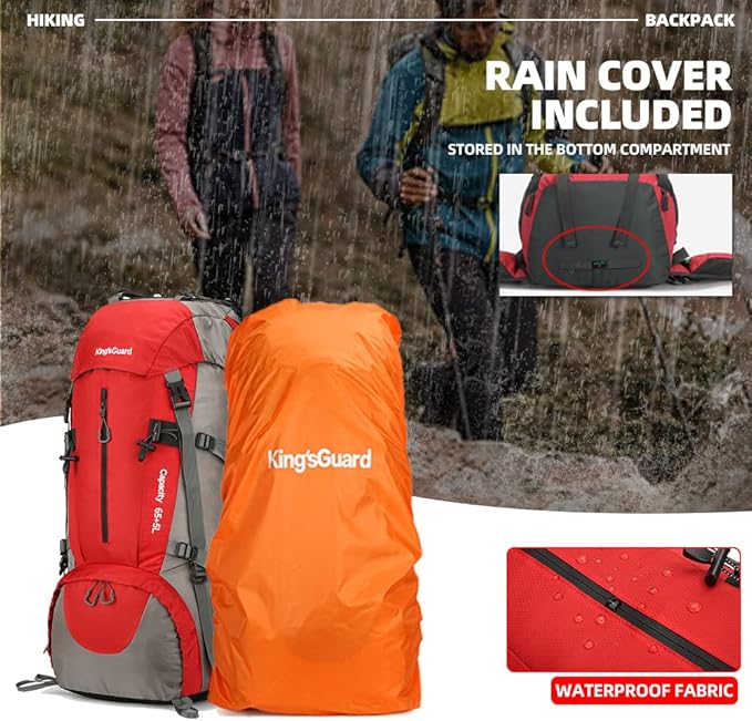 King'sGuard 70L Hiking Backpack with Rain Cover Lightweight Waterproof Travel Camping Backpack Large Backpacking Pack