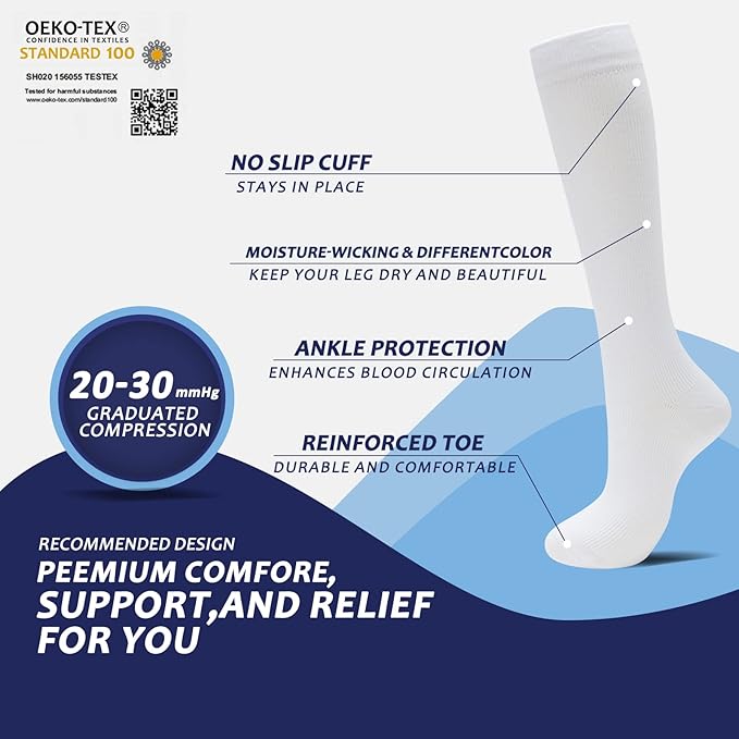 fenglaoda 8 Pairs Compression Socks for Men & Women 20-30 mmHg Knee High Nurse Pregnant Running Medical and Travel Athletic