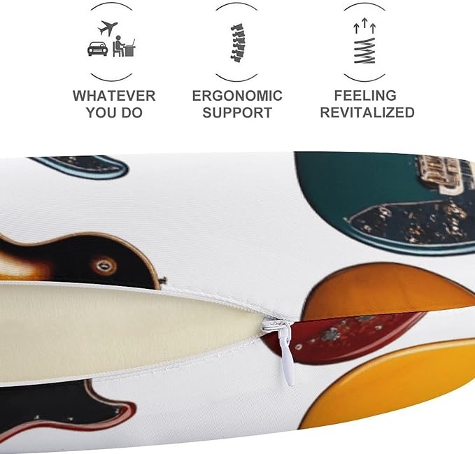 Memory Foam U-Shape Travel Pillow, Electric Guitar U-Shaped, Neck Support Compact for Airplane Bus Rest, Washable Cover Breathable
