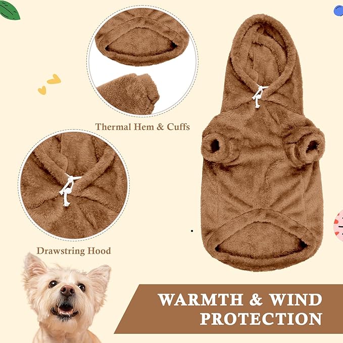 Dog Sweaters,Dog Hoodie,Warm Fuzzy Fleece Sweatshirt with Hood & Pocket,Leash Hole,Cozy Cold Weather Pet Clothes Pet Sweater for Small,Medium,and Large Dogs(Coffee,M)