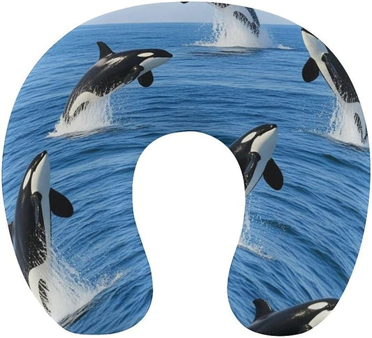 Funny Travel Neck Pillow Memory Foam U Shaped Cushion Orca Killer Whale, Washable Cover for Men Women Teens Airplane Car Sleep