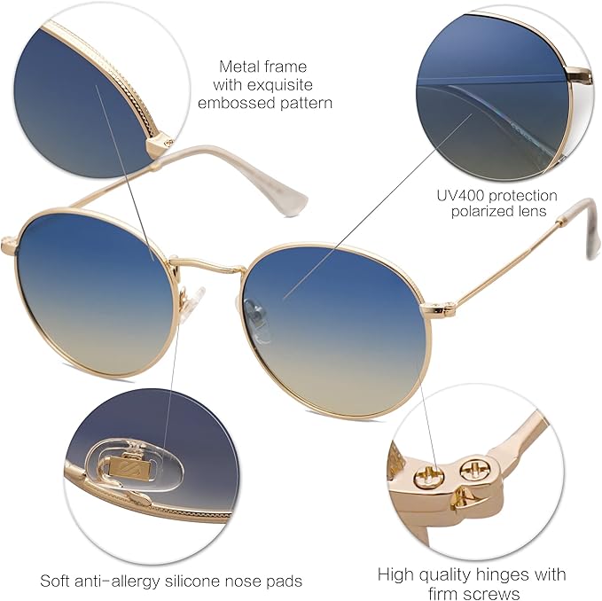 SOJOS Small Round Polarized Sunglasses for Women Men Classic Vintage Retro Shades UV400 SJ1014