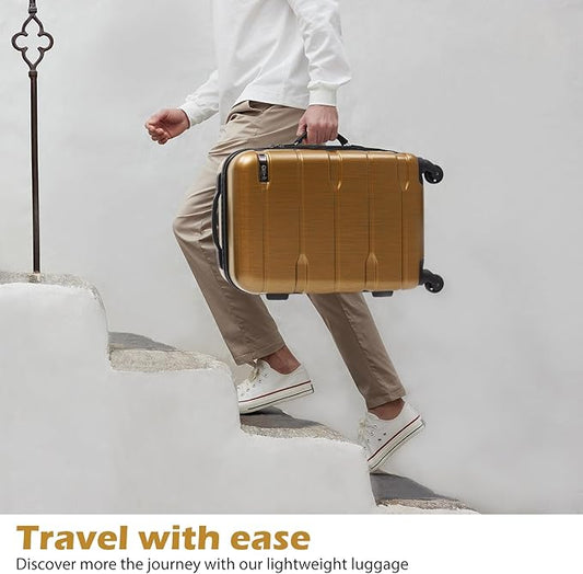 Coolife Luggage Expandable(only 28") Suitcase PC+ABS Spinner Built-In TSA lock 20in 24in 28in Carry on (Black brown, L(28in).)