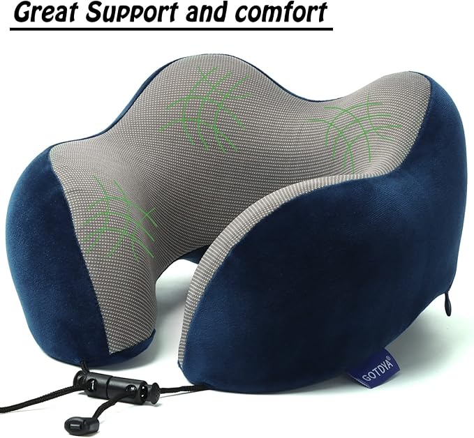 Travel Pillow,Travel Neck Pillows for Sleeping,100% Pure Memory Foam Soft Comfort & Support Pillow for Airplane/Car/Office&Home Rest Use-Blue
