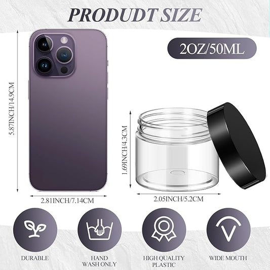 SATINIOR 36 Pieces 2 oz Plastic Jars with Lids Wide Mouth Airtight Reusable Container Acrylic Cosmetic Small Jars for Lotions Ointments Travel Toiletries Creams Make up Storage(Black)