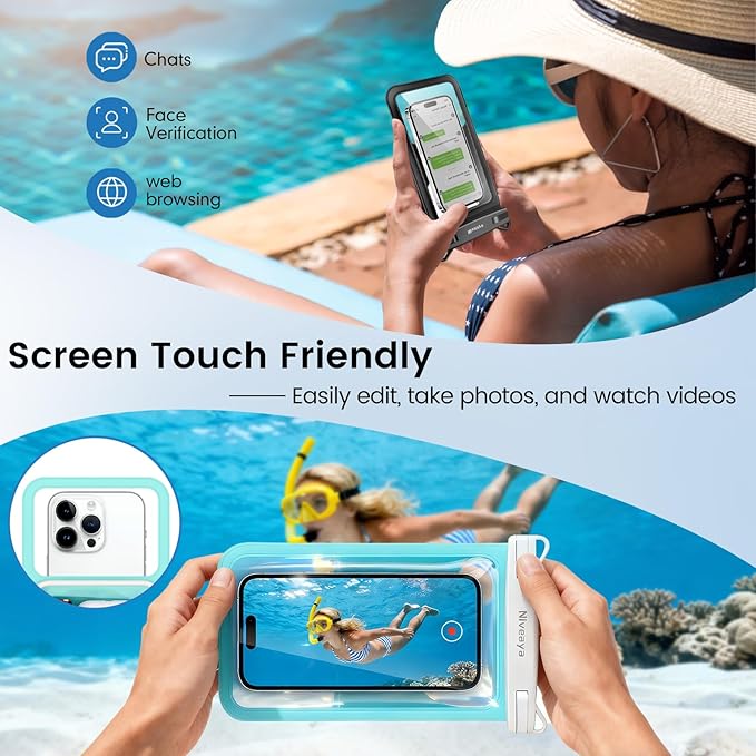 Niveaya 2 Pack IPX8 Waterproof Phone Pouch, Large Space Cell Phone Pouch Floating, Water Proof Phone Case with Lanyard, Phone Dry Bag Beach Cruise Ship Essentials(Up to 8.5")