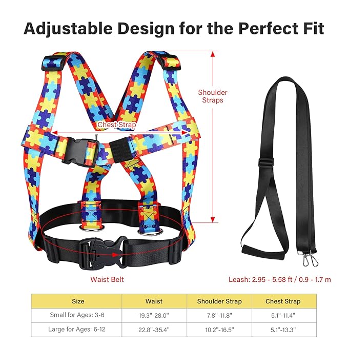 Safety Harness Leash for Special Needs Child Aged 3-6 Years Ajustable, Sturdy Walking Harness for Older Children with Grab Handle, Keeping Active ADHD/ASD Autism Kids Safe in Public