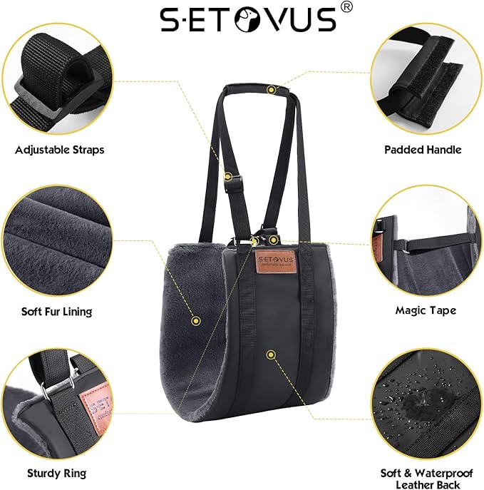 S-ETOVUS Dog Sling for Large Dogs Hind Leg Support, Magic Tape Dog Lift Harness, Soft Dog Support Harness for Back Legs, Hip Support Harness to Help Senior, Injured, Disabled and After ACL Surgery