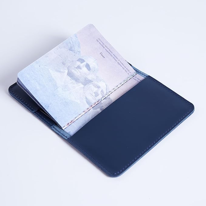 INCARNE US Passport Cover Clear - Travel Passport Wallet - Leather Passport Holder for Men Women Family with Card Slots & Note Compartmen - Sleeve Protector - Genuine Leather - Classic Blue