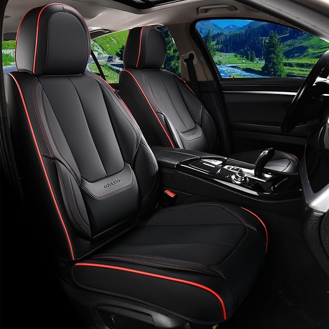 Coverado Car Seat Covers Full Set, Seat Covers for Cars, Black Car Seat Protector Waterproof, Nappa Leather Car Seat Cushion, Car Seat Covers Front Seats and Back Fit for Most Cars