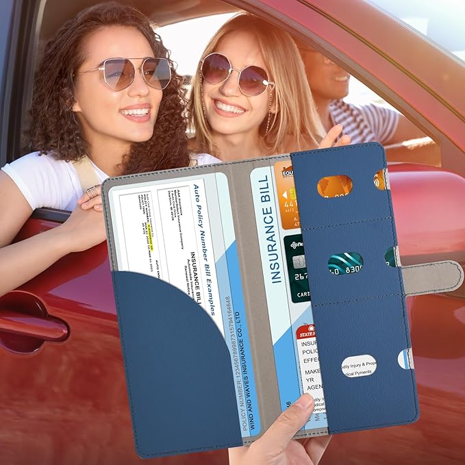 RSAquar Car Registration and Insurance Holder, Vehicle Glove Box Organizer Cool Car Accessories, Car Document Holder for Cards, Driver License & Essential Document, JD-Blue