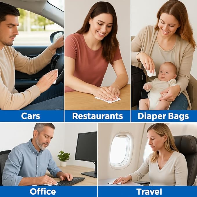 Tazza Alcohol Wipes - Unscented, Travel Hand Cleaning Wipes - 80 Ct (Pack of 6, 480 Wipes)