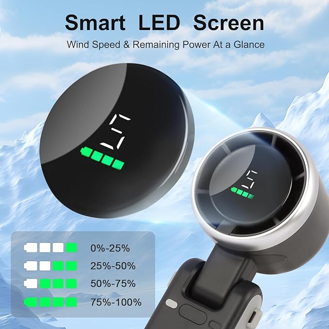 Handheld Turbo Fan, 3600mAh Battery Operated Fan with LED Display, Mini Portable Fans, 180°Adjustable, 5 Speeds, Handheld/Neck/Desk 3 in 1 Personal Hand Fans for Indoor Outdoor black