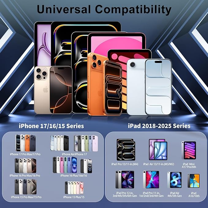 iPhone 17/16/15 Fast Charger,2-Pack USB C 2in1 Dual PD Charging Block with 10FT Long Type C to C Woven Charger Cable for Apple iPhone 17 Pro Max/17 Pro/Air/iPhone 16 Pro Max/16e/15 Pro/15 Plus