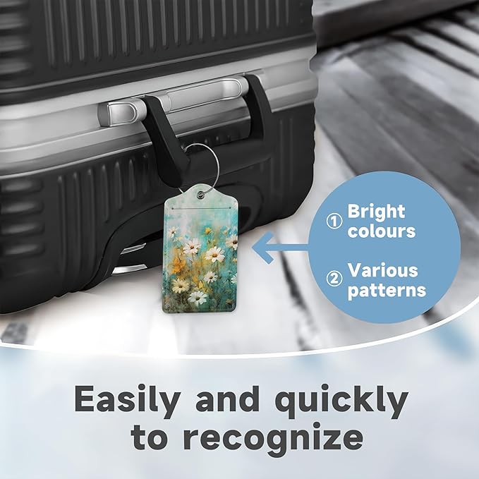 2 Pack Luggage Tag for Suitcase, Vintage Wild Flowers Leather Bag Tags Identifiers Privacy Cover ID Label with Durable Steel Loop for Women Men Kids Girls Travel