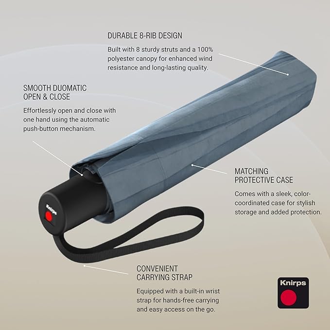 Knirps A.200 Medium Duomatic Windproof Umbrella for Adults – Automatic Open Close 38.5" Canopy, Travel Case Included