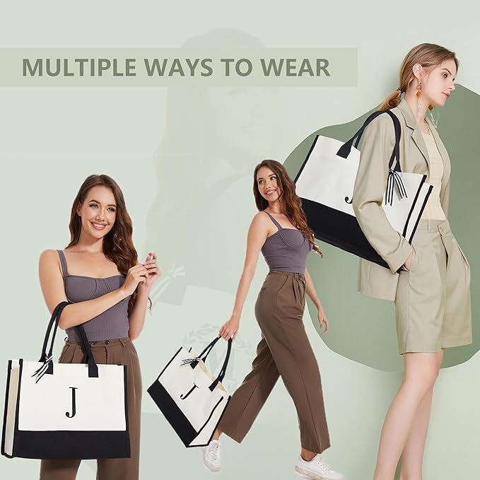 BeeGreen Embroidery Monogram Initial Tote Bag for Women Teacher Mom Friend Personalized Gift for Birthday Beach Work Wedding