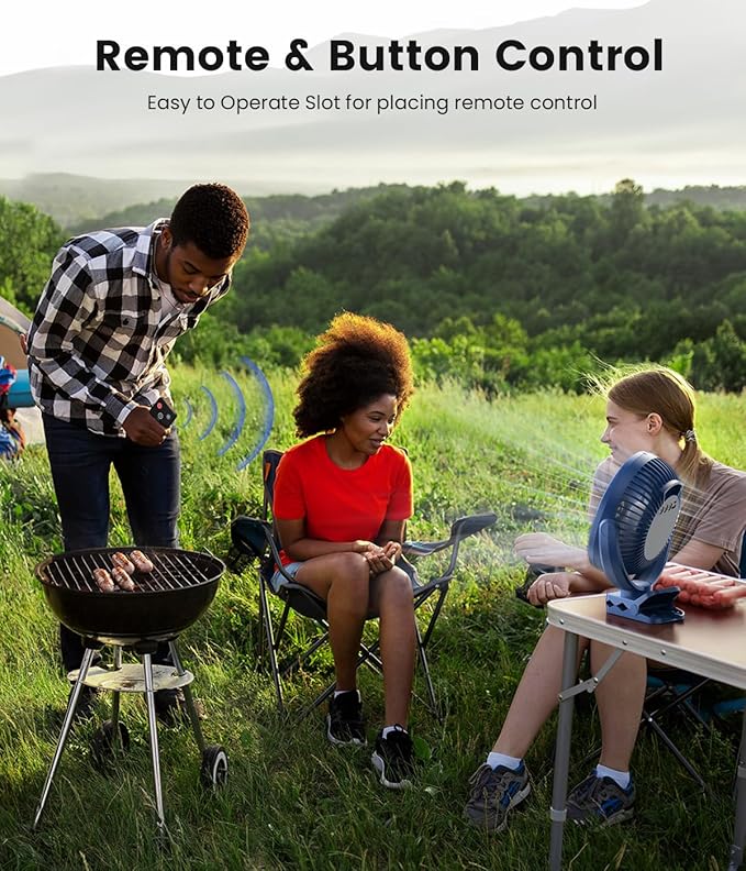 8-inch Clip-on Fan - 12000mAh Portable Rechargeable Battery, 3 Speeds, Strong Airflow, USB, Small Desk, Personal Quiet for Office, Stroller, Bedroom and Camping