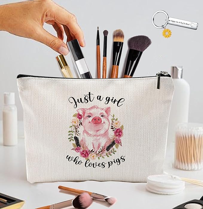 Pig Gift for Girls Women, Pig Lover Gift Makeup Bag, Pig Print Stuff, Funny Birthday Christmas Gift for Sister Girl Best Friend, Just A Girl Who Loves Pigs(Pig)