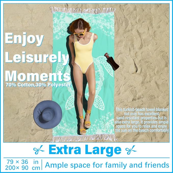 Thin Turkish Beach Towel Lightweight Soft Cotton Extra Large XL Oversized Sand Free Sandproof Absorbent Quick Dry Towels Cloud Bath Pool Travel Compact Essentials Accessories for Adult Gifts