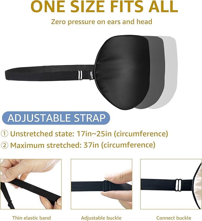 Luxury Pure Silk Sleep Mask | 100% Natural Mulberry Silk | Double-Sided Softness | Adjustable Strap & Full Light Blocking | Perfect for Travel, Office Naps & Nighttime Sleep (Black)