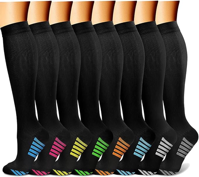 CHARMKING Compression Socks for Women & Men Circulation (8 Pairs) 15-20 mmHg is Best Support for Athletic Running,Cycling