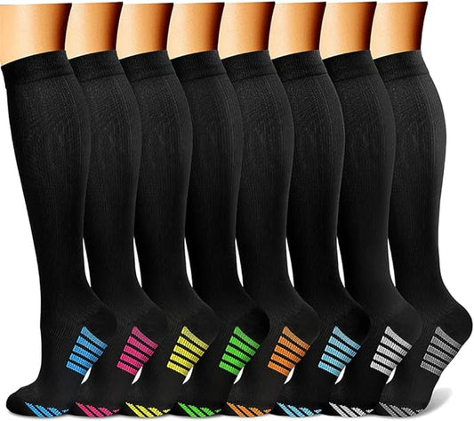 CHARMKING Compression Socks for Women & Men Circulation (8 Pairs) 15-20 mmHg is Best Support for Athletic Running,Cycling