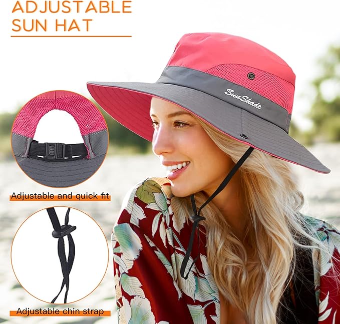Sun Hats for Women Beach Hat Ponytail Hat Womens Sun Hat with UV Protection Wide Brim